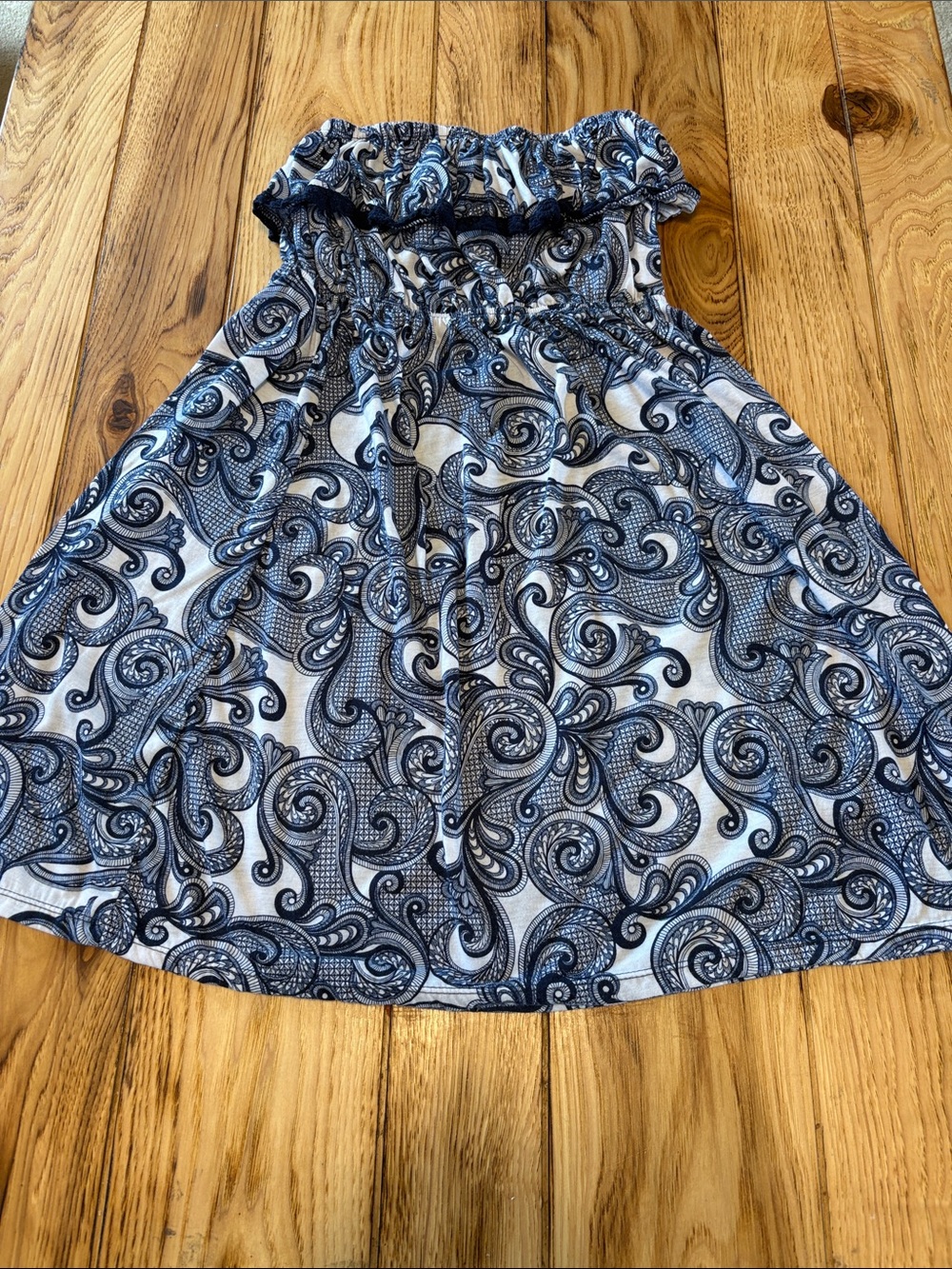 Faded Glory Blue and White Paisley Strapless Dress